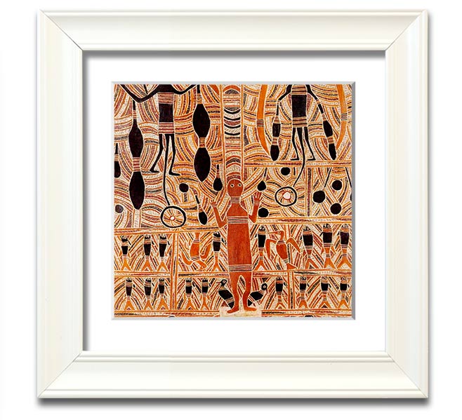 Aboriginal Marika Mathaman Square Framed Print showcasing vibrant colors and intricate designs, framed in a stylish border.